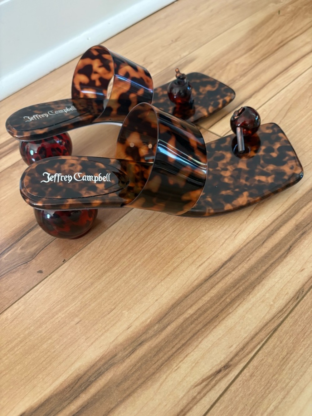 Jeffrey Campbell Tortoiseshell Patent Slide Sandal in Brown and Black